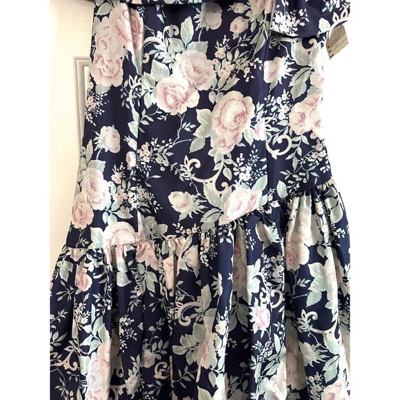 JESSICA McCLINTOCK Vintage 80s Floral Off-Shoulder Asymmetrical Waist Dress 10 - Picture 2 of 8